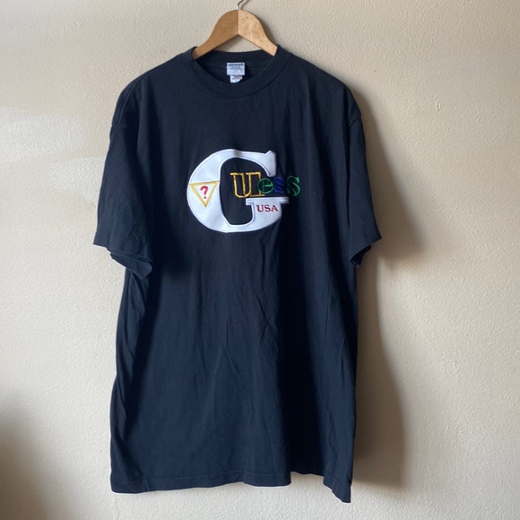 Vintage 90s Guess mens oversized Big G patchwork spell out embroidered logo L - Picture 2 of 9